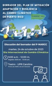 Flyer del Borrador del Plan de Mitigación, Adaptación y Resiliencia al Cambio Climático en Puerto Rico