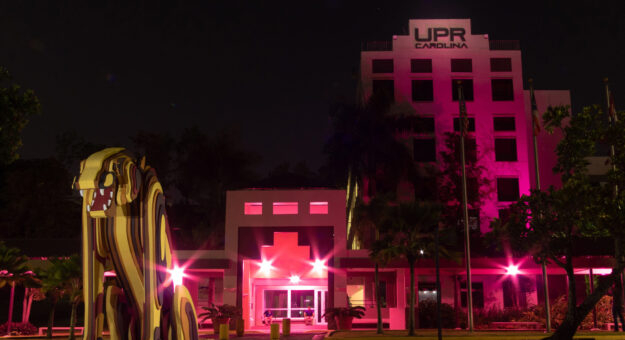 Fachada de la UPR en Carolina de rosa